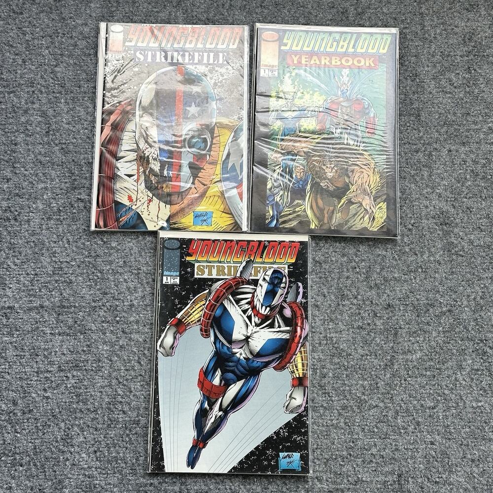 Vintage Youngblood Comic book #1, 2 Image comics Lot Of (3) Strikefile, Yearbook